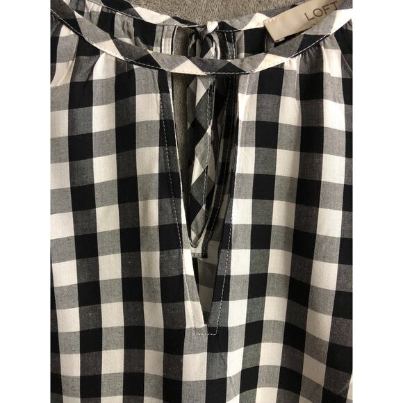 Loft Black White Plaid Sleeveless Keyhole Crew Neck Rayon Tank Reg Size XS - Picture 3 of 6